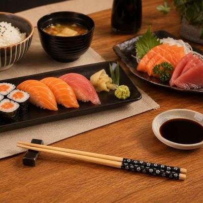 Kit 8 Pares Hashis 24cm Bambu Sunflower Preto Lyor Comida Japonesa