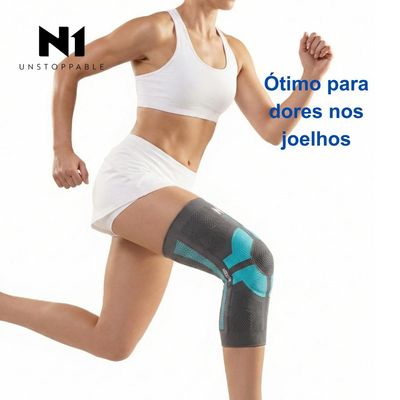 Joelheira N1 Sport Pro com haste Lateral e Gel Cinza e Azul P