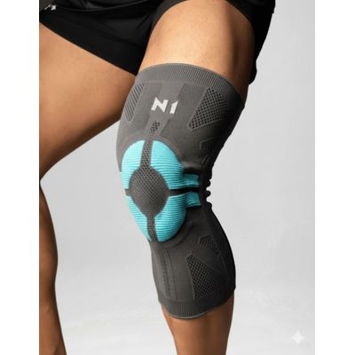 Joelheira N1 Sport Pro com haste Lateral e Gel Cinza e Azul GG
