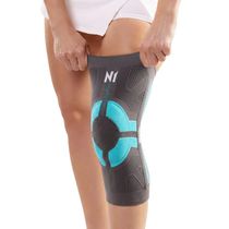 Joelheira N1 Sport Pro com haste Lateral e Gel Cinza e Azul P