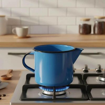 Caneca Leiteira Esmaltada Metalllouça N12 com Bico e Alça 1L Azul Canecão