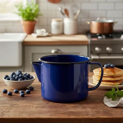 Caneca Leiteira Esmaltada Metalllouça N12 com Bico e Alça 1L Azul Canecão
