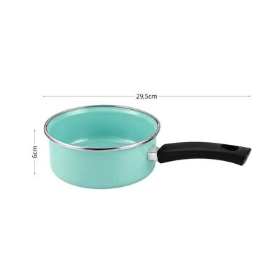 Conjunto Panela Papeiro e Leiteira Esmaltados Verde Água Agata Cabo Baquelite Borda Inox Metallouça