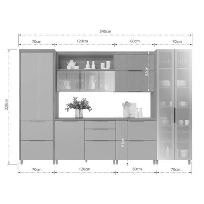Cozinha Completa Nesher 6 Peças Marquesa CZ438 Branca/Nature