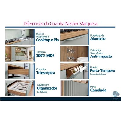 Cozinha Completa Nesher 6 Peças Marquesa CZ438 Branca/Nature