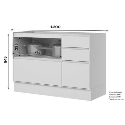 Balcão Cozinha Henn Fineze 1 Porta 4 Gavetas Areia