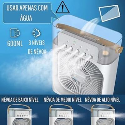 Mini Ventilador e Umidificado Portátil de Mesa Branco
