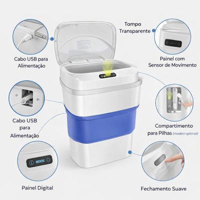 Lixeira Automática Dobrável com Sensor Azul