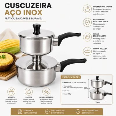 Cuscuzeira de Inox Individual Pequena 13cm de Diâmetro Panela de Cuscuz a Vapor