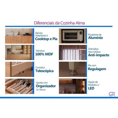 Balcão Cozinha Carraro Alma 3Ptas 2Gavs c/Tampo 120cm Cedro