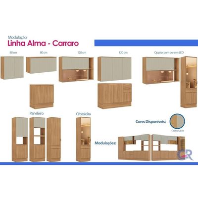 Balcão Cozinha Carraro Alma 3Ptas 2Gavs c/Tampo 120cm Cedro
