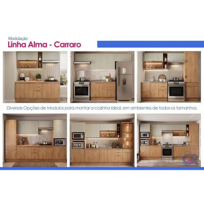 Balcão Cozinha Carraro Alma 3Ptas 2Gavs c/Tampo 120cm Cedro