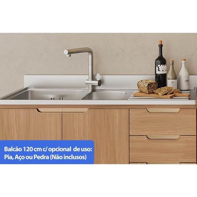Balcão Cozinha Carraro Alma 3Ptas 2Gavs c/Tampo 120cm Cedro