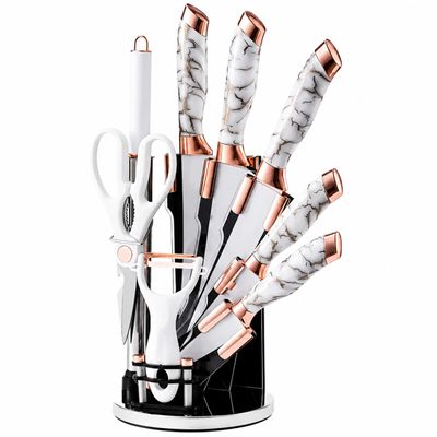 Kit Cozinha Gourmet Elegance: Jogo de Facas Rose Gold + Faqueiro 24 Peças Preto