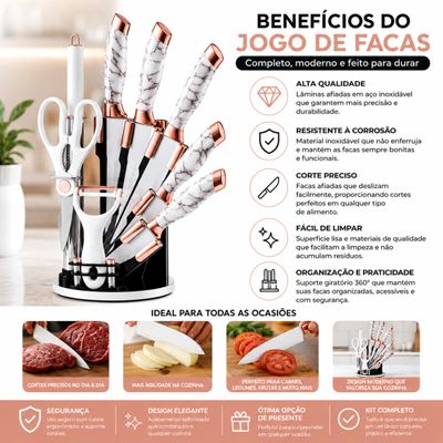 Kit de Facas Marmorizado Rose Gold 9 Peças
