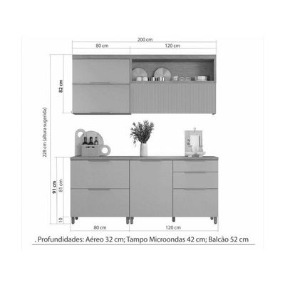 Cozinha Completa Nesher 4 Peças Marquesa CZ429 Branca/Nature