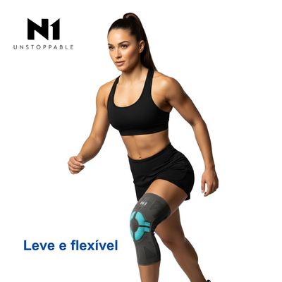 Joelheira N1 Sport Pro com haste Lateral e Gel Cinza e Azul GG