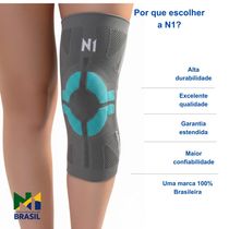 Joelheira N1 Sport Pro com haste Lateral e Gel Cinza e Azul GG