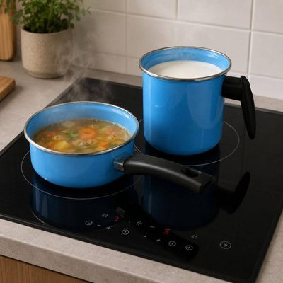 Conjunto Esmaltado Ágata Leiteira 1,3L e Papeiro 800ml Azul Bebê Metallouça Cabos em Baquelite