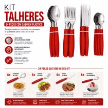 Kit Talheres 24 Peças Cabo Plástico Inox Preto