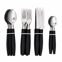 Kit Talheres 24 Peças Cabo Plástico Inox Preto