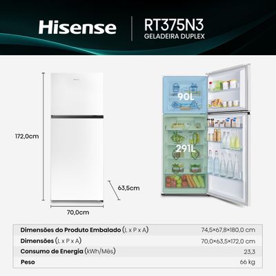 Geladeira Hisense Duplex 379L Frost Free Branco / 220