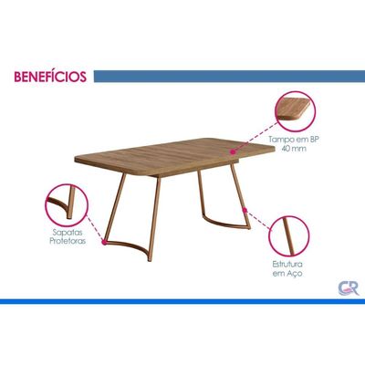 Mesa Jantar Évora 1603 Madeirado/Aço 170cm Rose Carraro