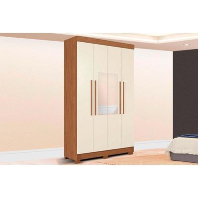 Guarda Roupa Solteiro 4 Portas (2 c/Espelho) e 2 Gavetas c/Pés Sarandi Jatoba/Areia S. Andirá