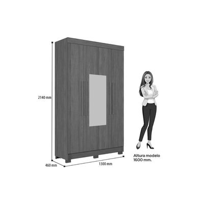 Guarda Roupa Solteiro 4 Portas (2 c/Espelho) e 2 Gavetas c/Pés Sarandi Jatoba/Areia S. Andirá