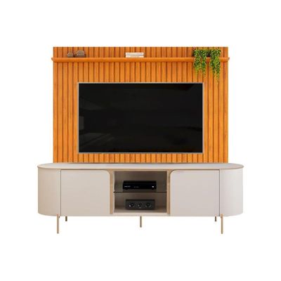 Rack c/Painel p/ TV até 65 Pol Pratic / Adele Ripado Portas e Nichos 223x240cm Cedro/Bali DJ Móveis