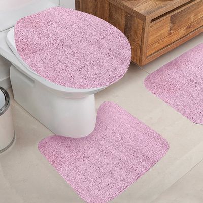Jogo de Tapetes para Banheiro Tapetes Junior Color Pop em Algodão Rosa Antiderrapante 3 Peças UNICA