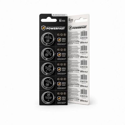 Cartela 5 Baterias de Lítio Tipo Moeda CR2032 3V PowerFast Gshield