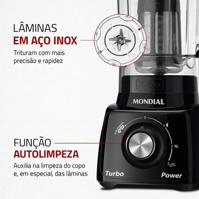 Liquidificador Mondial Turbo Power L-99 FB Preto 500W com 3 Velocidades Preto / 110