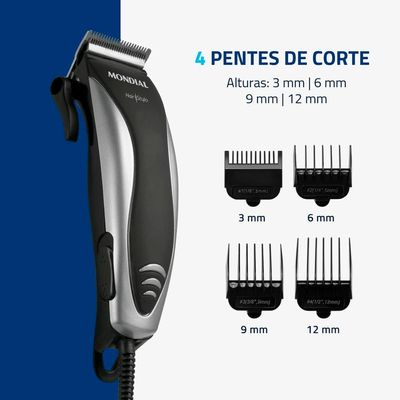 Máquina de Cortar Cabelo Mondial Hair Stylo CR-02 4 com Pentes - Prata/Preta Preto,Prata / 110
