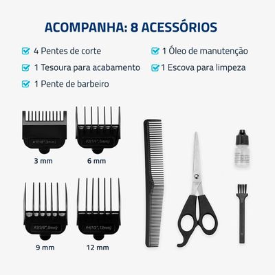 Máquina de Cortar Cabelo Mondial Hair Stylo CR-02 4 com Pentes - Prata/Preta Preto,Prata / 110