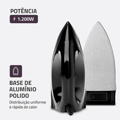 Ferro de Passar a Seco Mondial FSN-55-B com Base em Alumínio Polido – Preto preto / 110