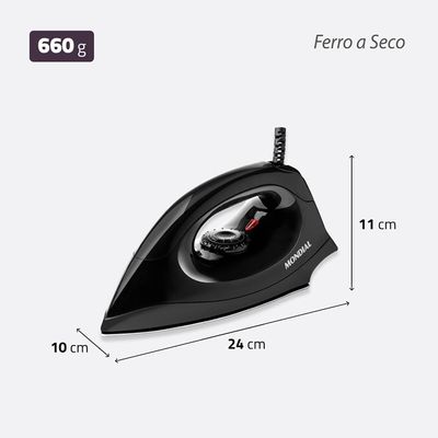 Ferro de Passar a Seco Mondial FSN-55-B com Base em Alumínio Polido – Preto preto / 220
