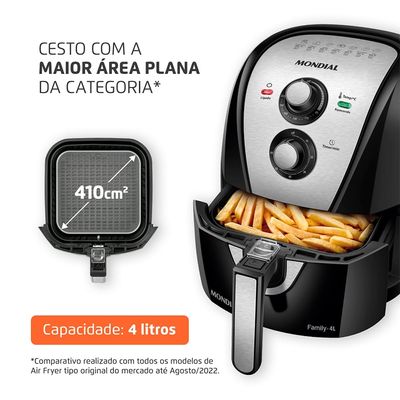 Fritadeira Elétrica Sem Óleo Air Fryer Mondial AFN40BI Family Inox 4L Preta/Inox Inox,Preto / 110