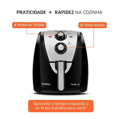 Fritadeira Elétrica Sem Óleo Air Fryer Mondial AFN40BI Family Inox 4L Preta/Inox Inox,Preto / 110