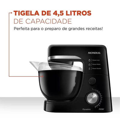 Batedeira Planetária Mondial BP-03 com 12 Velocidades e 700W – Preto Preto / 110