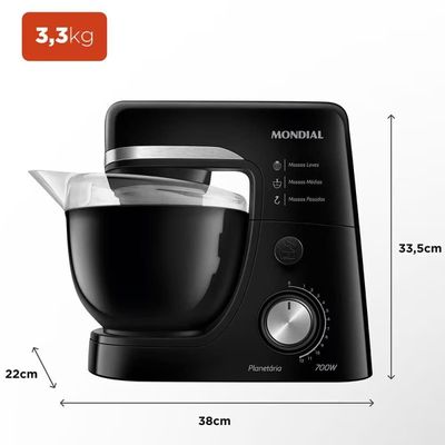Batedeira Planetária Mondial BP-03 com 12 Velocidades e 700W – Preto Preto / 110