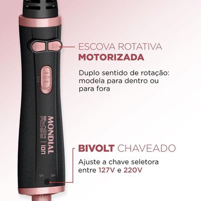 Escova Rotativa Mondial ERB-01 1200 W Bivolt - Preto/Golden Rose