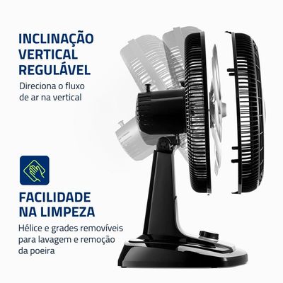 Ventilador de Mesa 40cm Mondial Super Turbo VTX-40-8P 8 Pás 3 Velocidades Preto Preto / 110