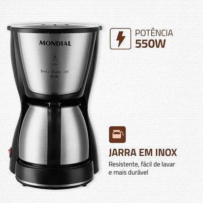 Cafeteira Elétrica Mondial Dolce Arome Thermo Inox C-34 15 Xícaras – Preta/Inox Inox,Preto / 220