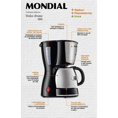 Cafeteira Elétrica Mondial Dolce Arome Thermo Inox C-34 15 Xícaras – Preta/Inox Inox,Preto / 220