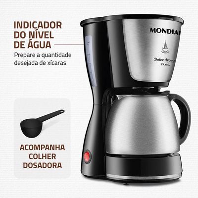 Cafeteira Elétrica Mondial Dolce Arome Thermo Inox C-34 15 Xícaras – Preta/Inox Inox,Preto / 220