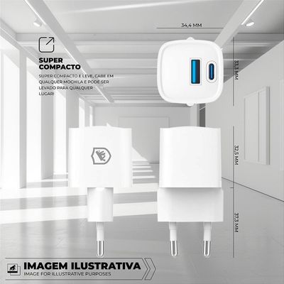 Kit Carregamento Rápido GaN 20W com Cabo 4 em 1 65W USB-C Lightning - Gshield