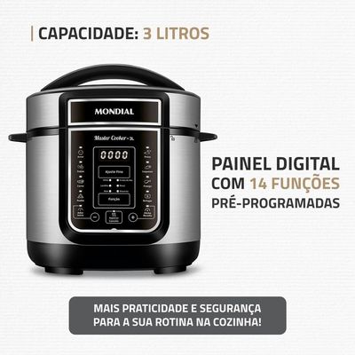 Panela Elétrica de Pressão Mondial Digital Master Cooker PE-40 3L - Preta/Inox Inox,Preto / 110