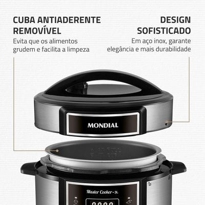 Panela Elétrica de Pressão Mondial Digital Master Cooker PE-40 3L - Preta/Inox Inox,Preto / 110