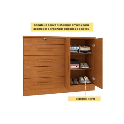 Cômoda Istambul c/2 Portas 5 Gavetas e Pés Cinamomo Tcil
